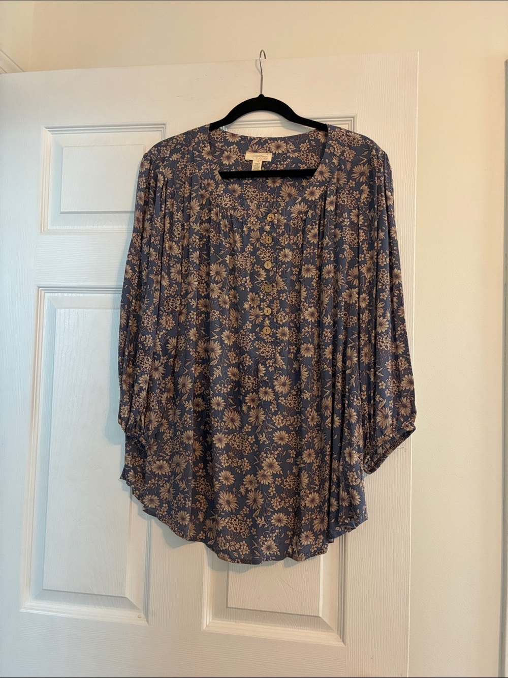 Blush Blue and Cream Floral Button-Front Tunic